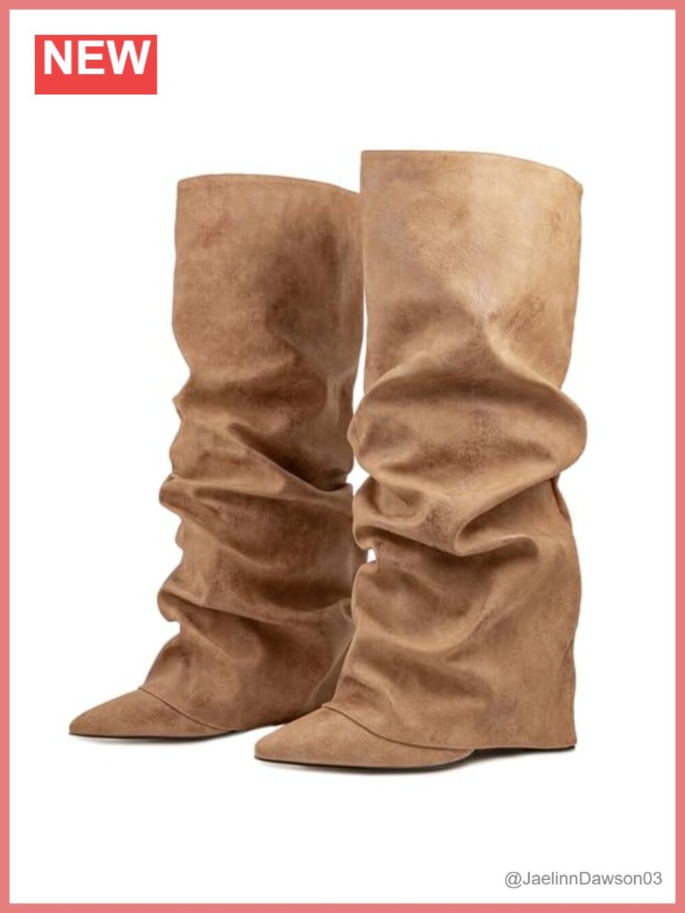 Slouch Fold Over Knee High Boots Block Heel Synthetic